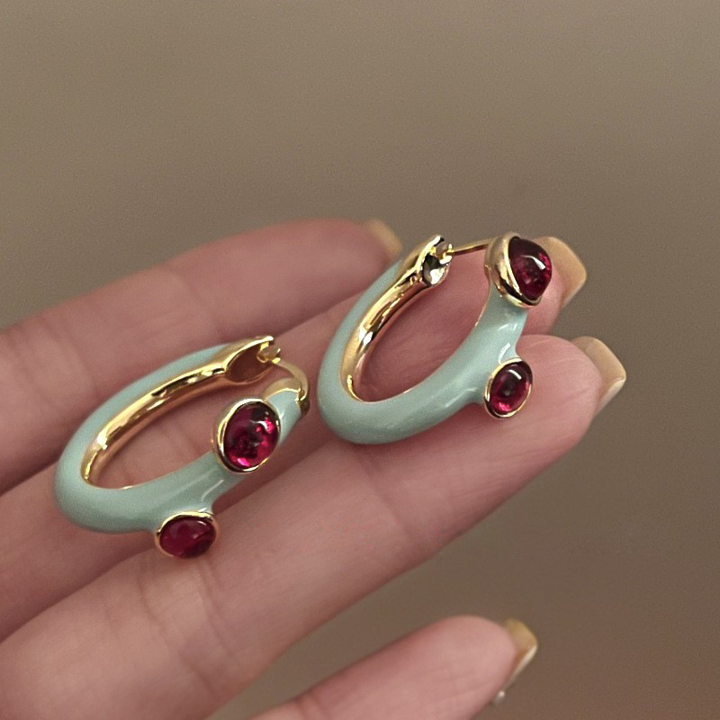 Vintage French & Red Crystal Geometric Earrings